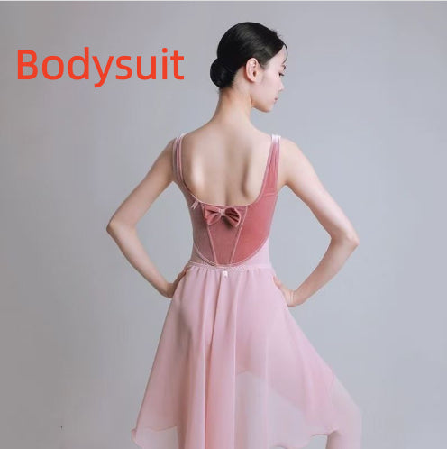 Ballet Gym Outfit Female Velvet Bow Dancing Dress