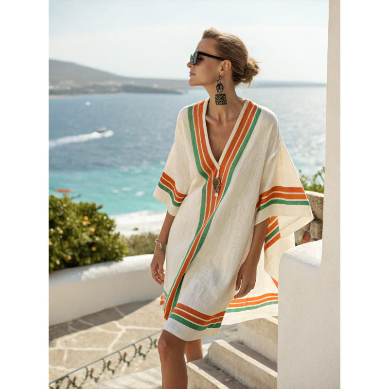 Loose-fitting Plus-size Dress With Three-quarter-length Sleeves