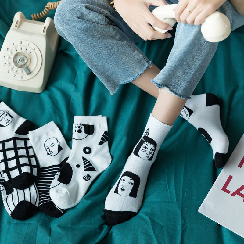 Ladies black and white striped socks
