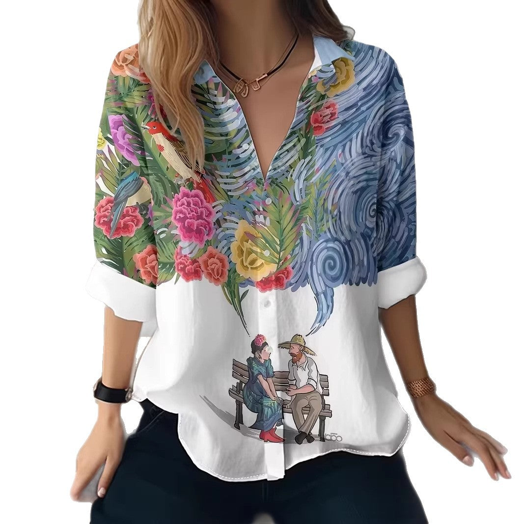 Korean-style Printed Lapel Men's Casual Shirt