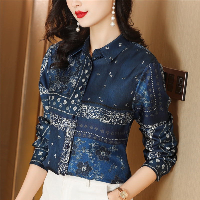 Printed Stitching Pattern Design Contrast Color Twill Shirt