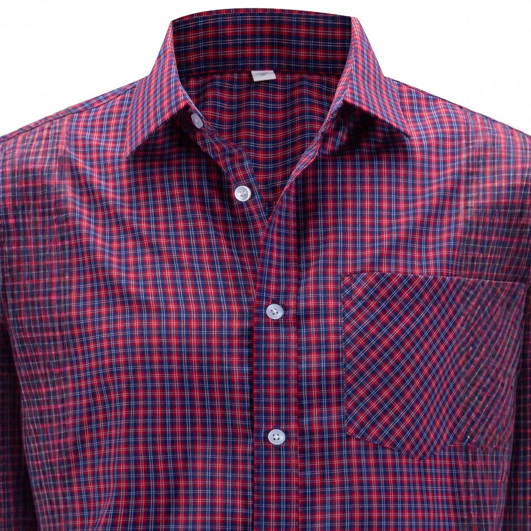 Men's Casual Multi-Color Plus-Size Plaid Lapel Shirt