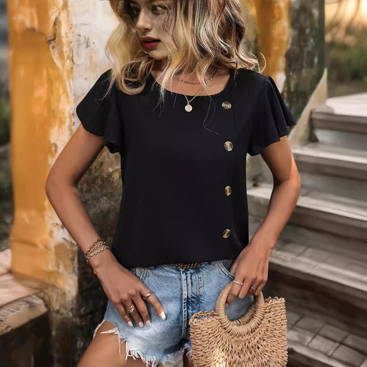 Elegant Style Temperament Polyester Pullover Short Sleeve