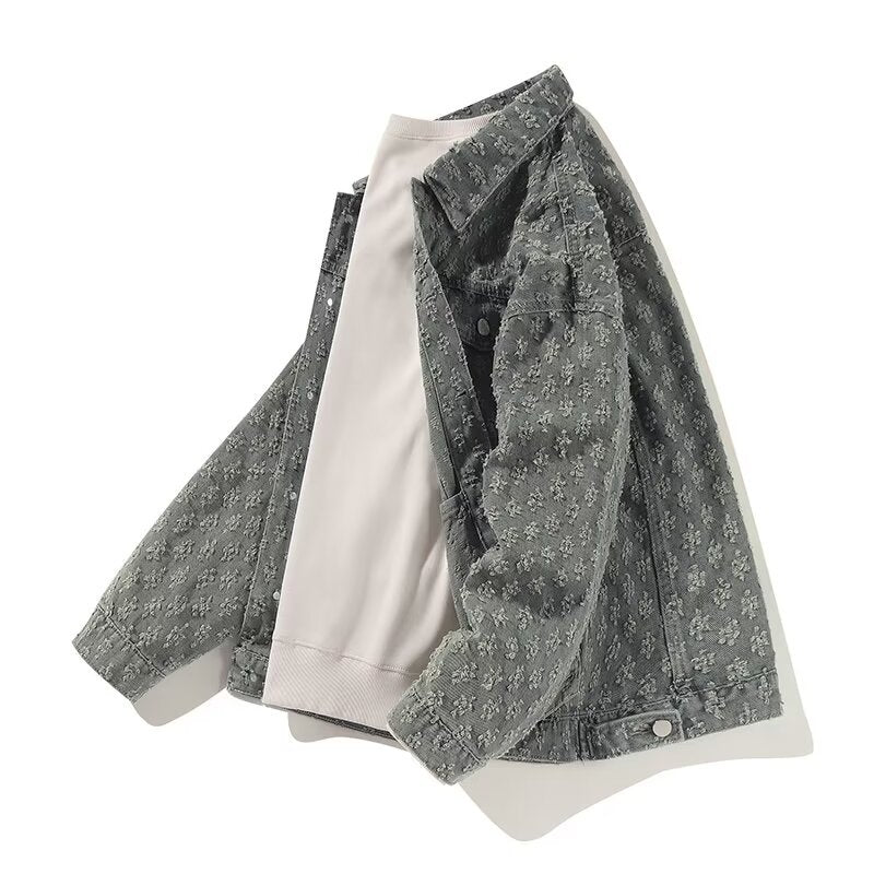 Spring And Autumn Jacquard Vintage Denim Jacket Men's New Loose Lapels Jacket Top