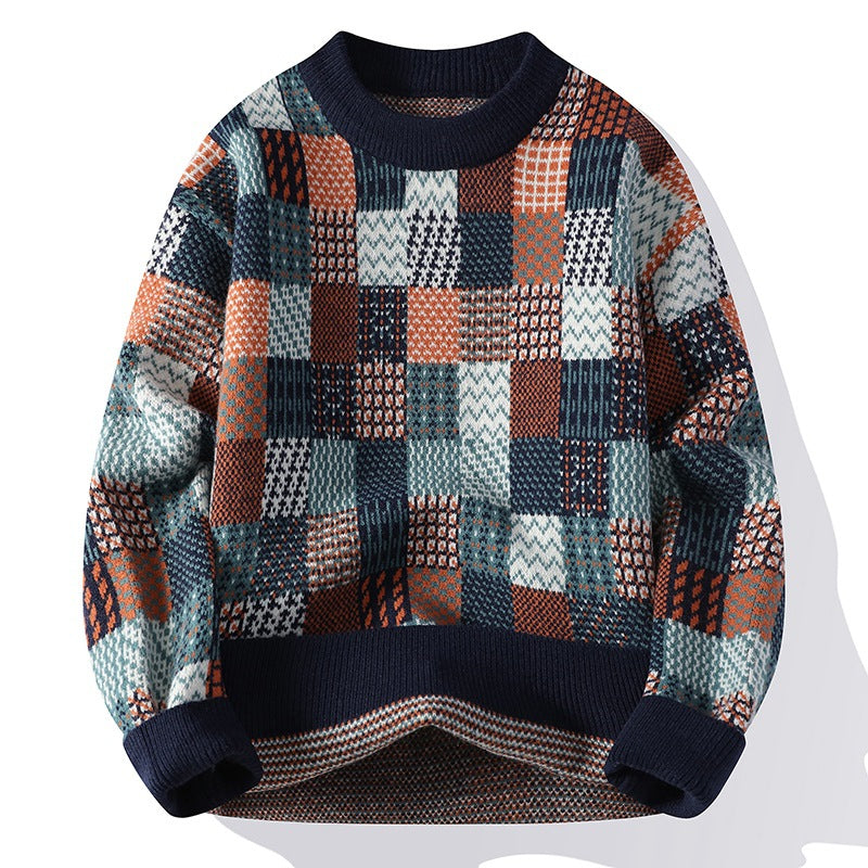 Mænds Enkle Afslappede Ternede Tykke Varme Sweater