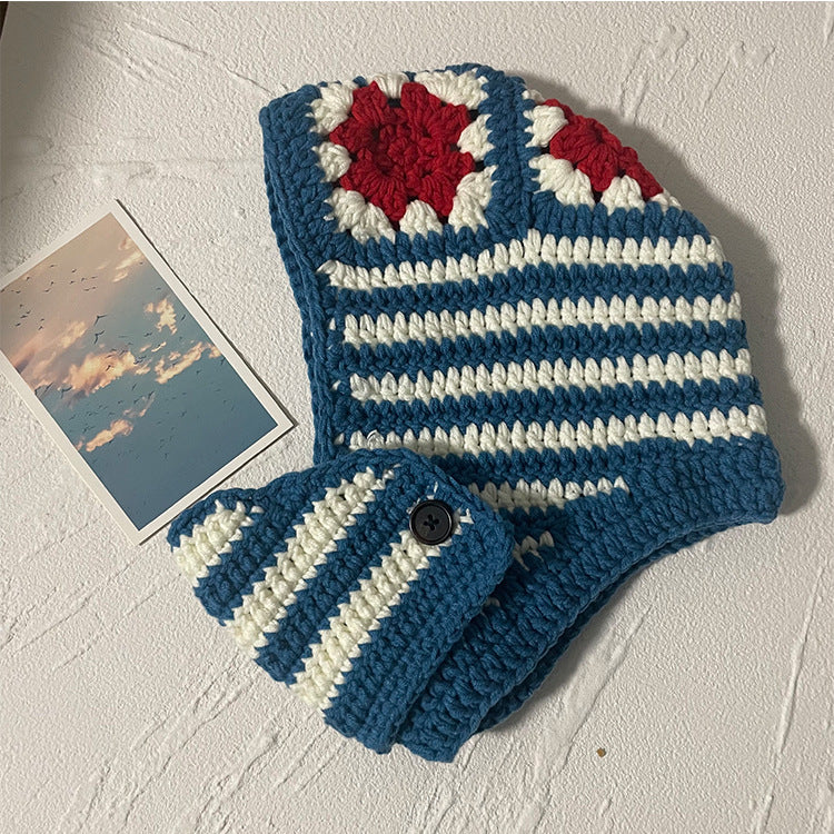 Ladies Fashion Floral Striped Knit Sweater Hat