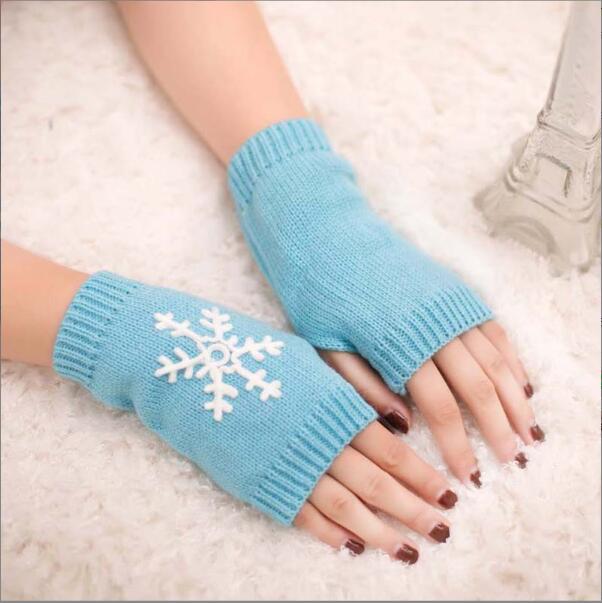 Christmas New Knitted Half Finger Embroidered Warm Gloves