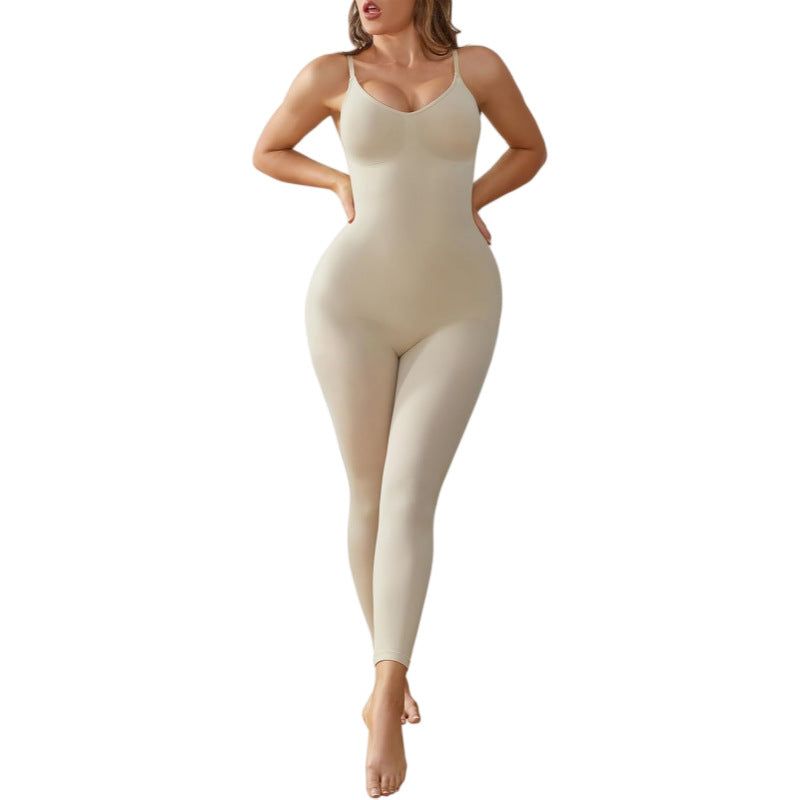 Seamless Tummy-control Waist-shaping Suspender Capri Pants In A Form-fitting One-piece Design