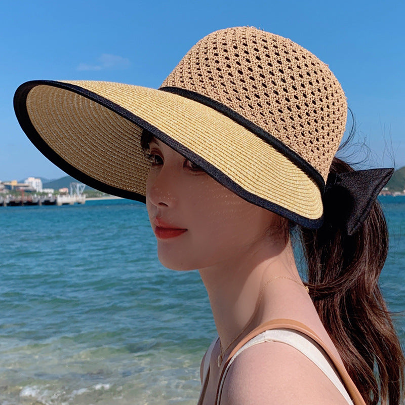 Simple And Casual Bow Tie Face Protection Sun Hat