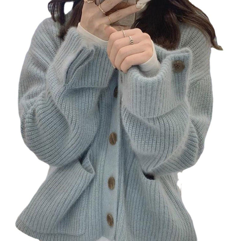 V-neck Soft Glutinous Sweater Single-breasted Loose Knitted Coat
