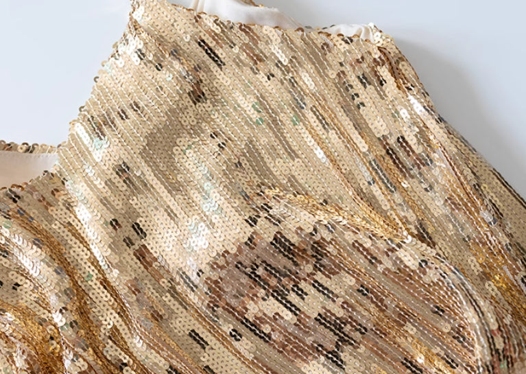 Gold And Silver Color Glitter V-neck Sling Vest
