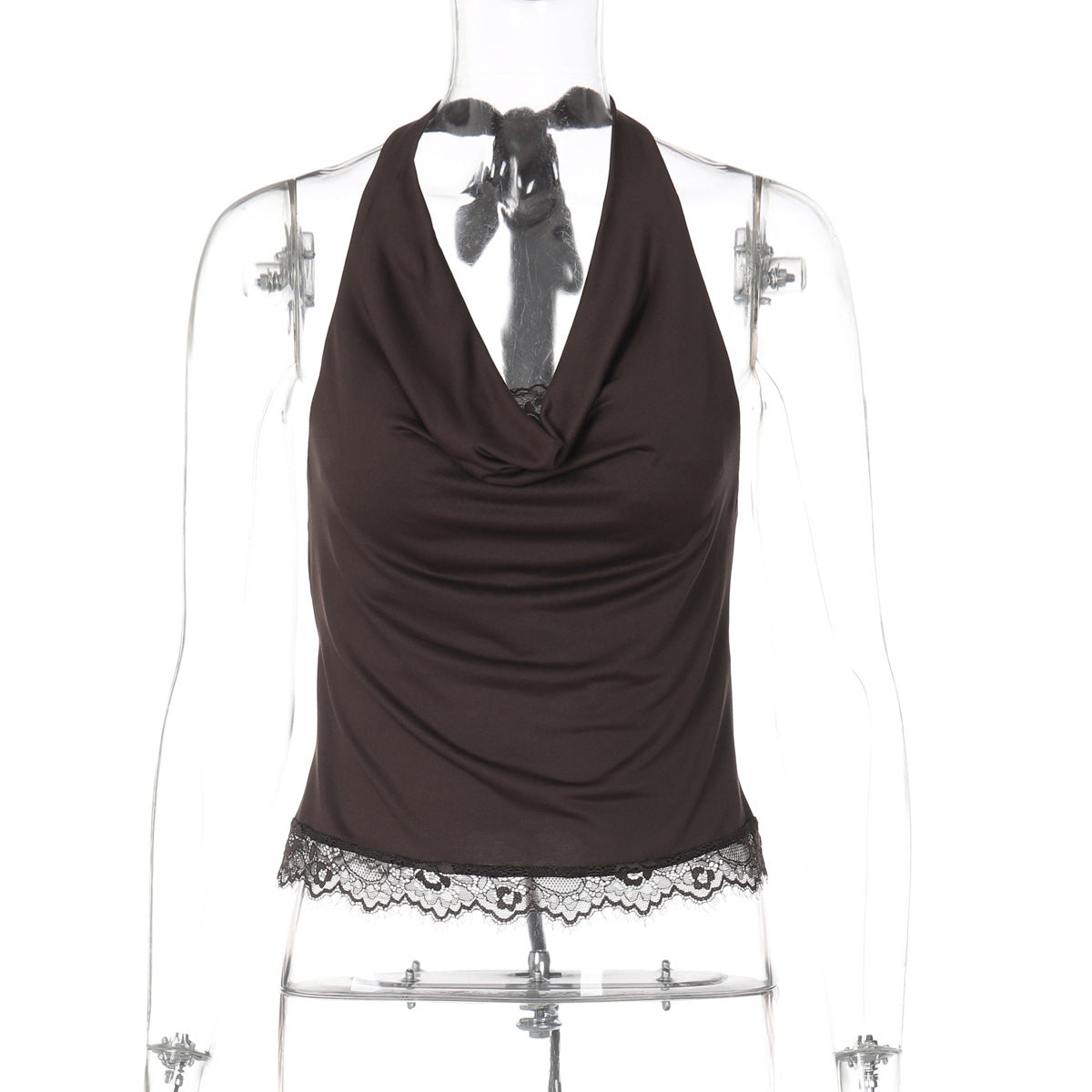 Lace-trimmed Halter Neck Vest For Women