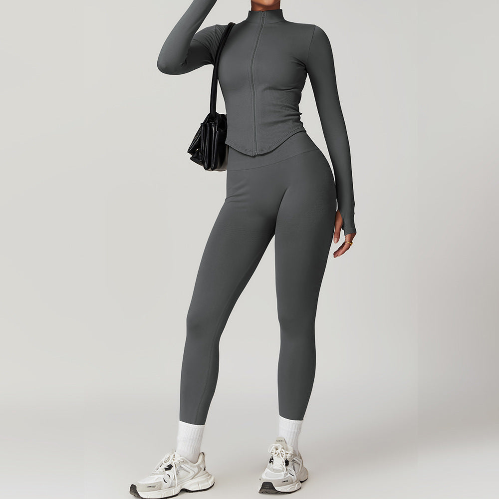 Seamless I-shaped Back-enhancing Workout Set For Women With Ribbed Waist-cinching Design