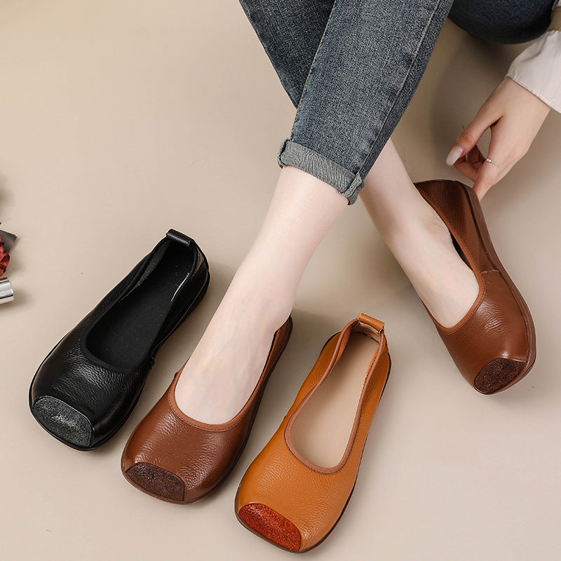 First Layer Cow Autumn Leather Shoes Flat Heel Comfort