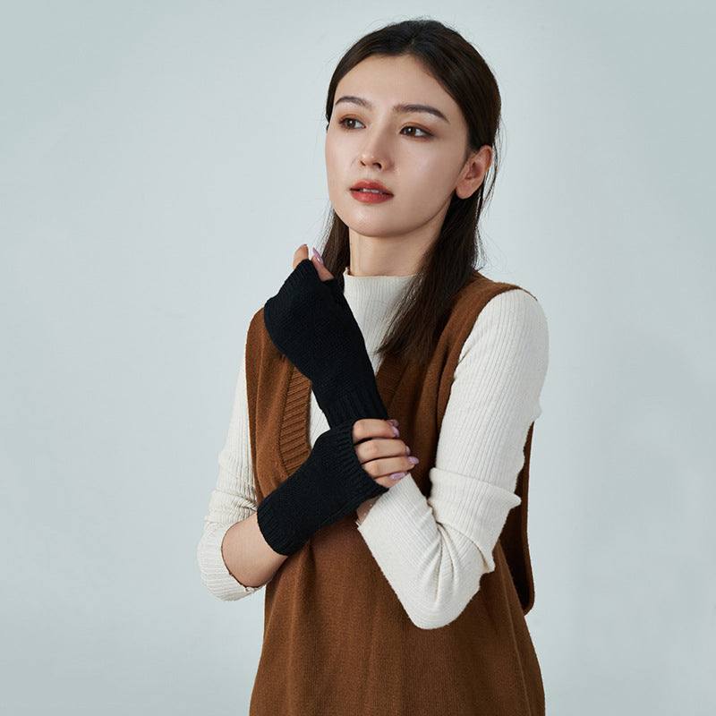 Wool Thread Warm Half Finger Gloves