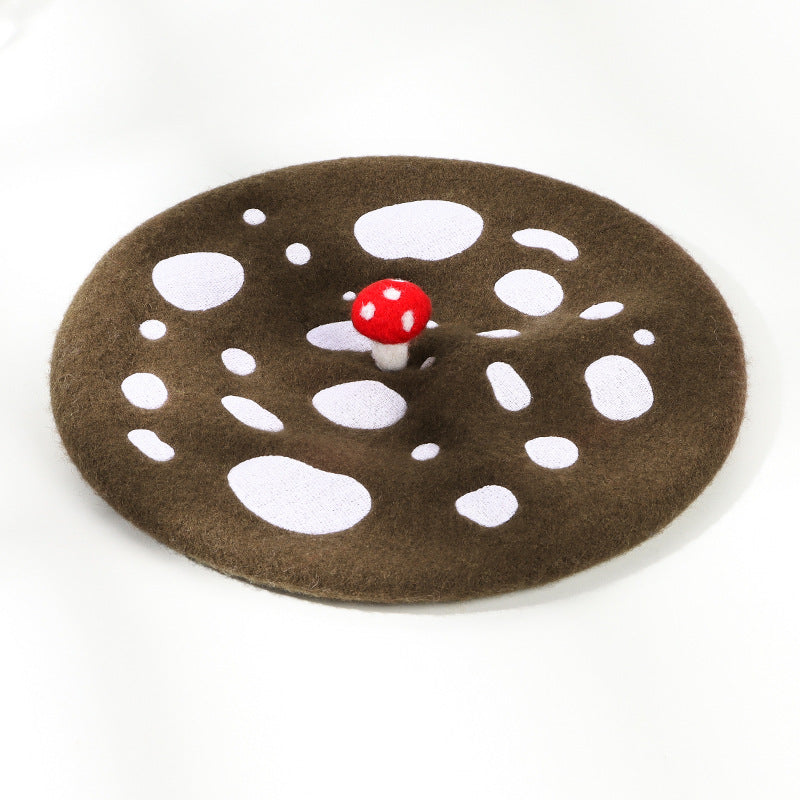 Women's Autumn And Winter Korean Version Versatile Mushroom Hat Embroidery