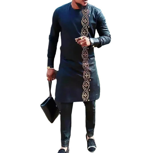 Men's Printed Long-sleeved Top Trousers African Suit
