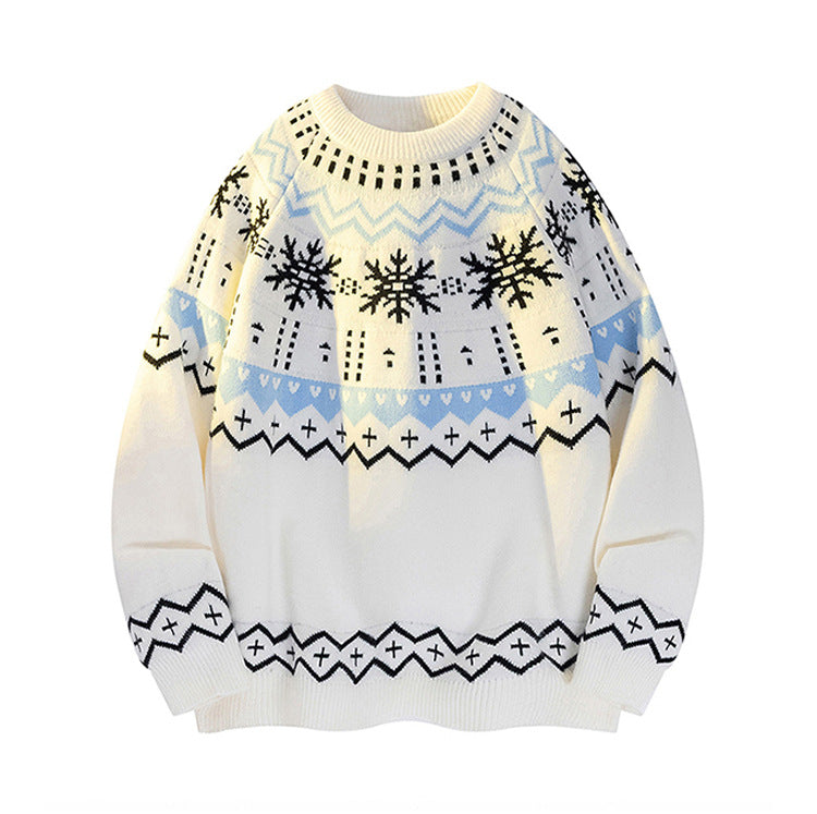 Mens Knitted Sweater With Snowflake Christmas DesignLaid-Back And Sophisticated