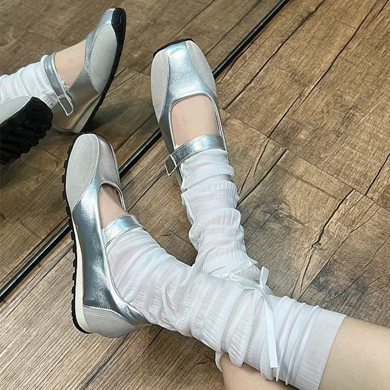 First Layer Cowhide Silver Genuine Leather Pumps
