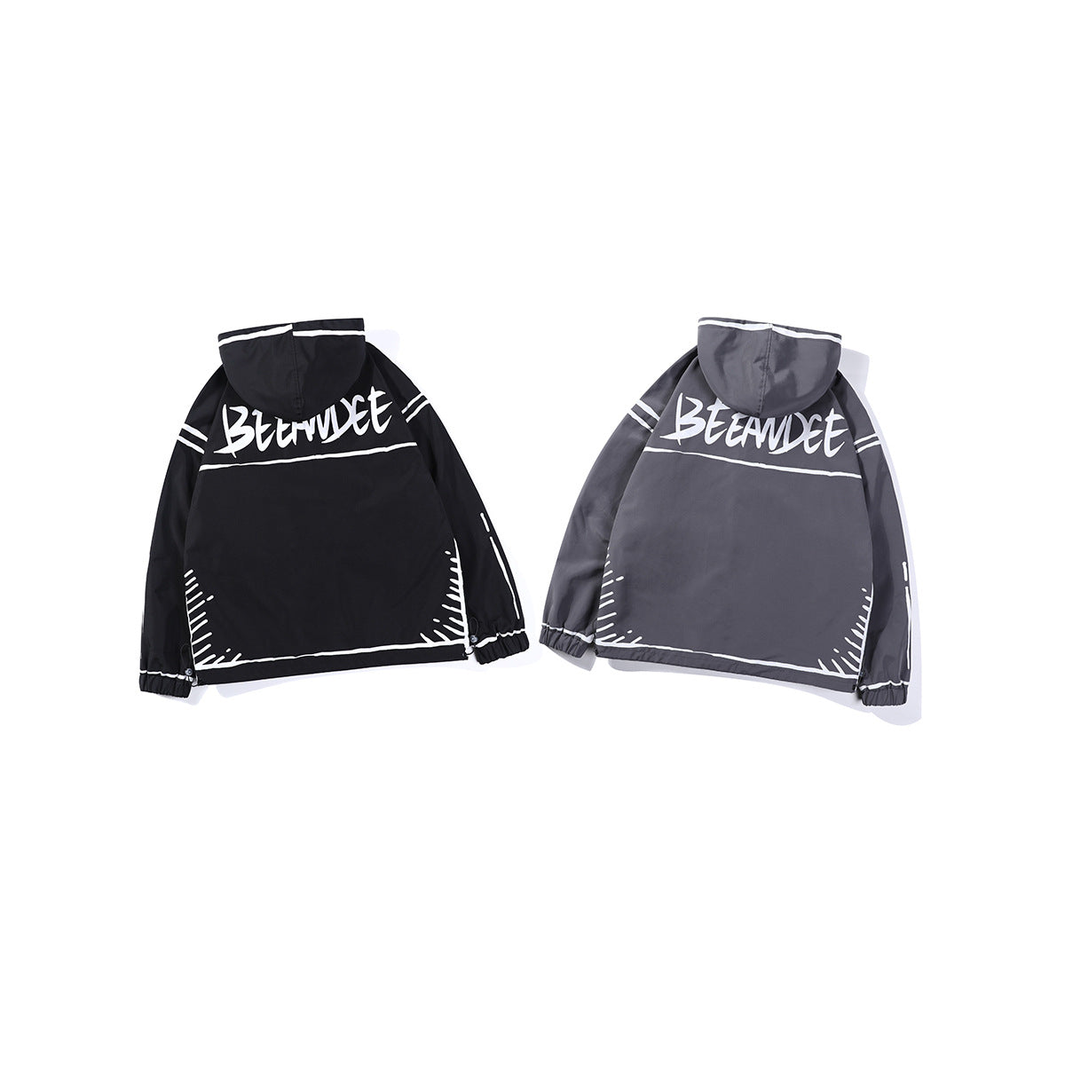 Men's Japanese Spring Trend Hooded Graffiti Hook Line Jacket