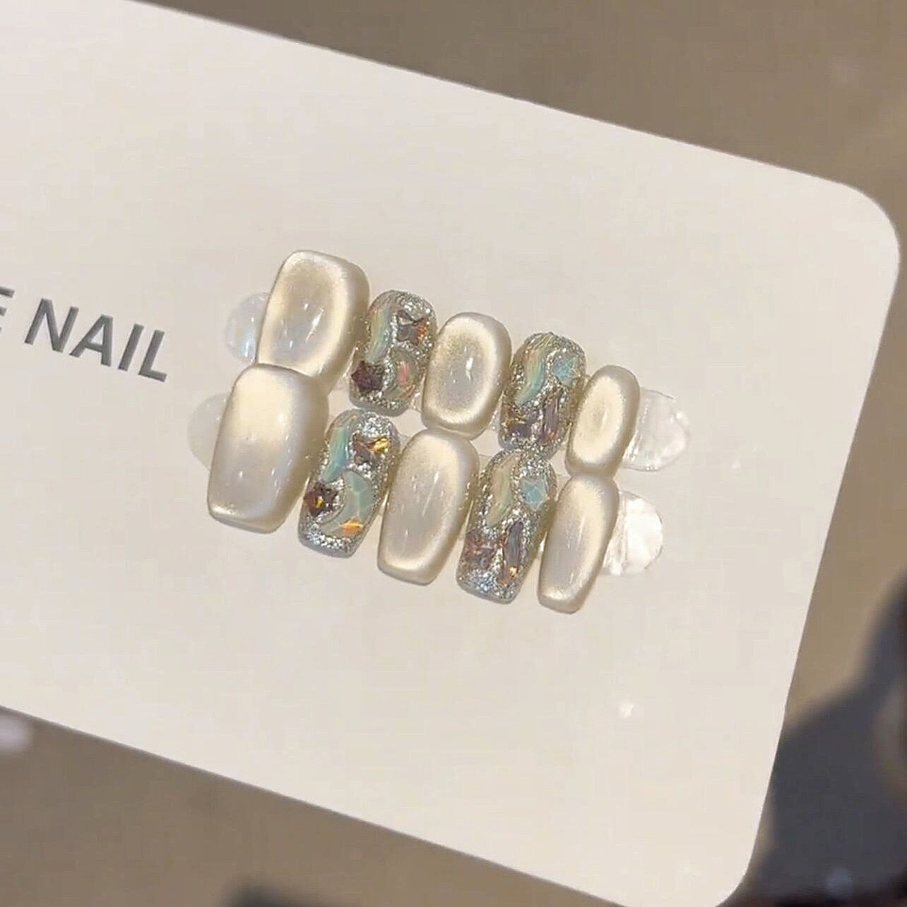 Mint Cat Eye UV Nail Beauty Patch Handmade Wear Nail