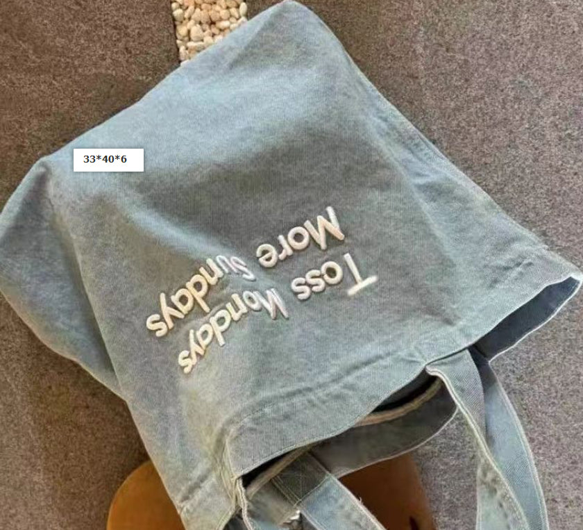Embroidered Jean Bag Fashion All-match Class Commuter Bag Retro American Shoulder Hand-held Tote