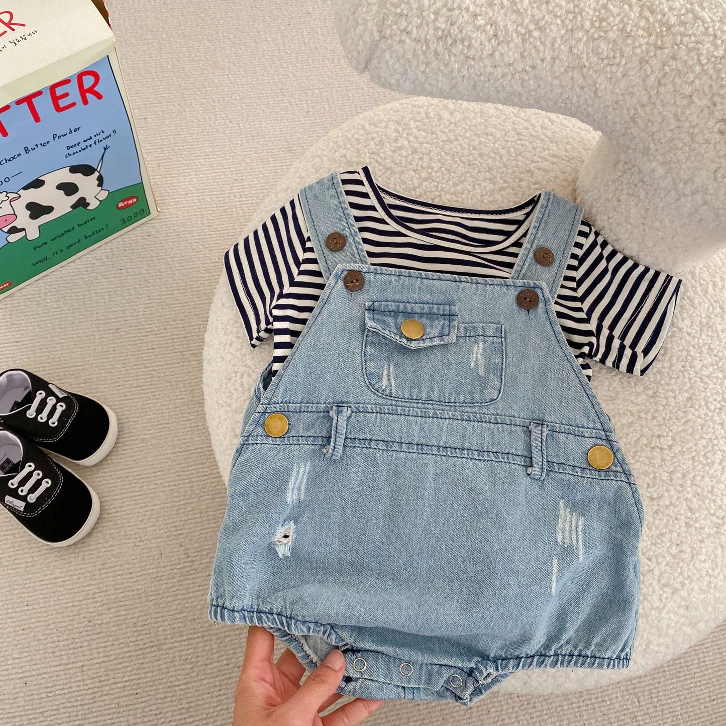 Boys And Girls Denim Brace Romper Pants
