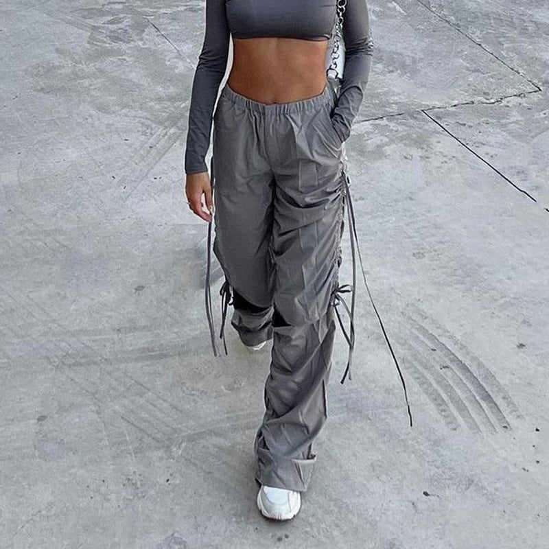 Loose-fitting Wide-leg Trousers Women's Street Drawstring