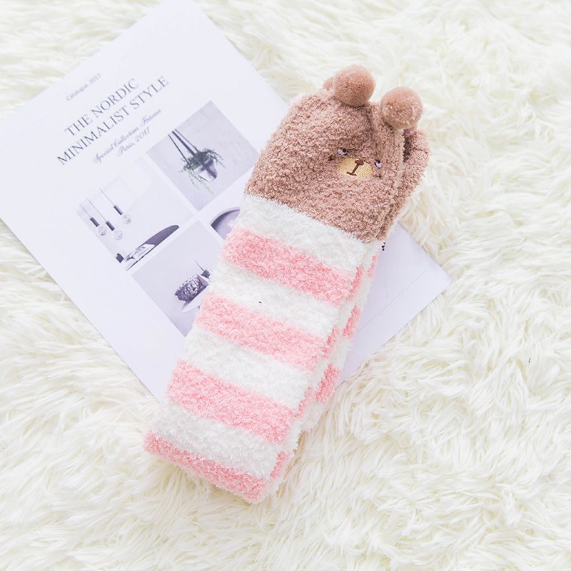 Fall Winter Over The Knee Plus Long Coral Fleece Floor Socks