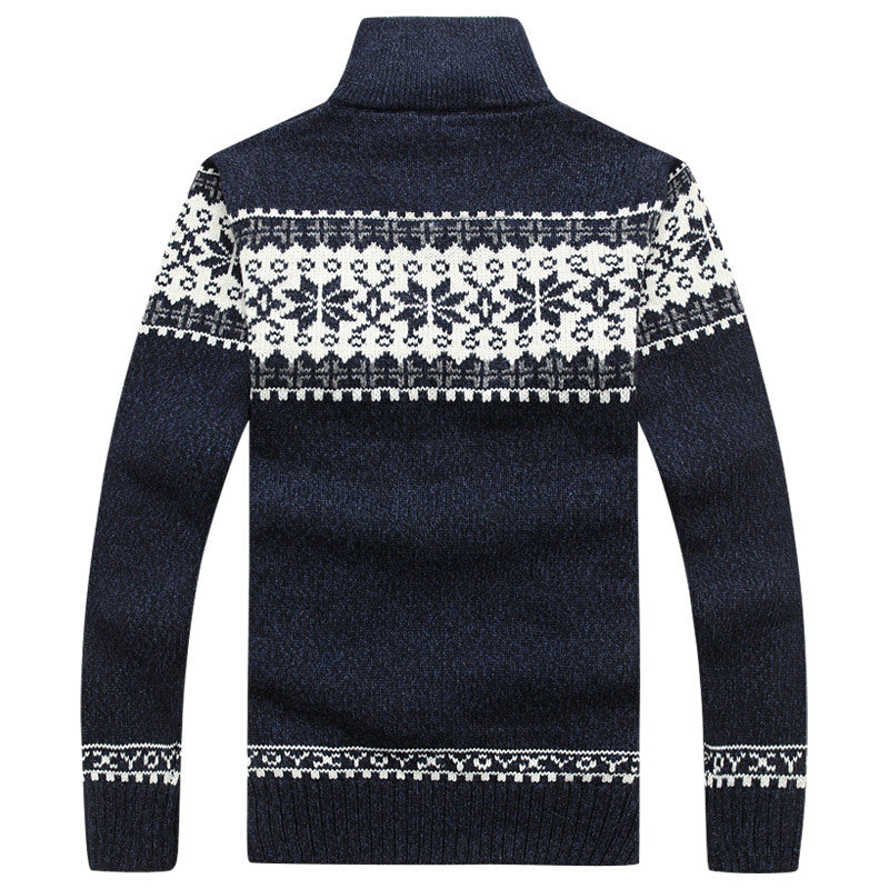 Men's Jacquard Slim Stand Collar Sweater Casual Coat