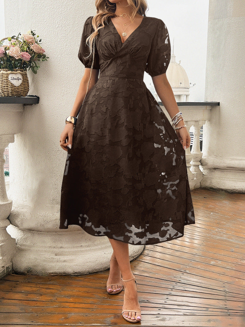 V-hals Højtaljet Vintage Elegant Kjole