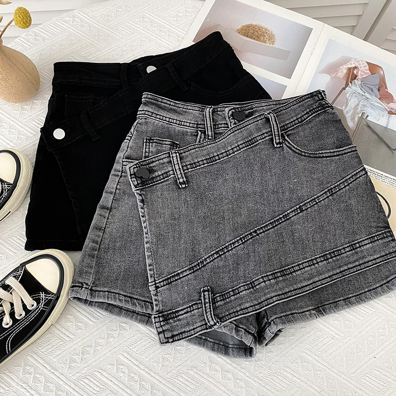 Irregular Denim Sheath Half-length Pants Casual Shorts