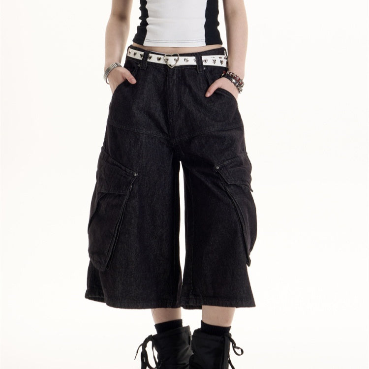American Retro Hot Girl Big Workwear With Pocket Denim Shorts
