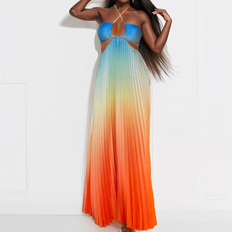 Womens New Spring Gradient Color Dress