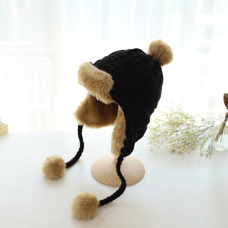 Women's Woolen Leifeng Hat Thickened Three Ball Knitted