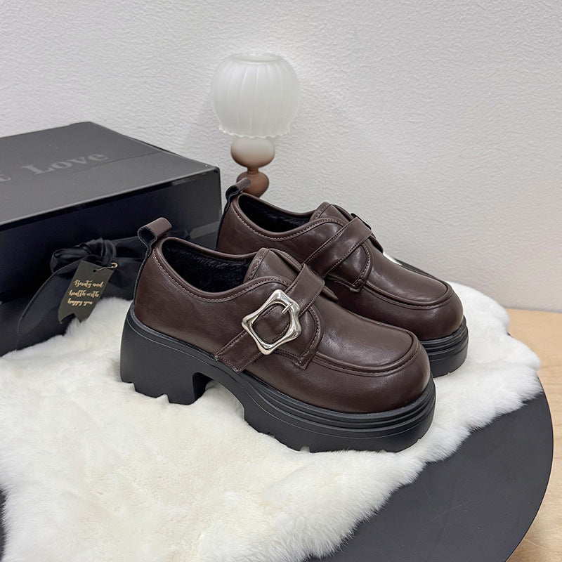 British-style Thick-soled Height-increasing Leather Shoes