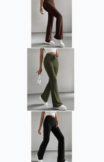 Women's Autumn Solid Color Rib Knit Bootcut Trousers