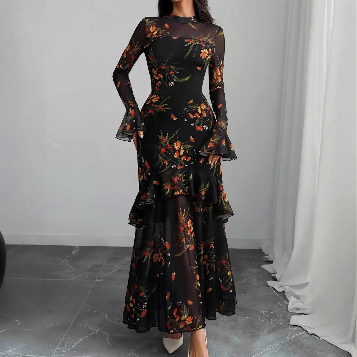Women's Floral Dress Set With Suspenders
