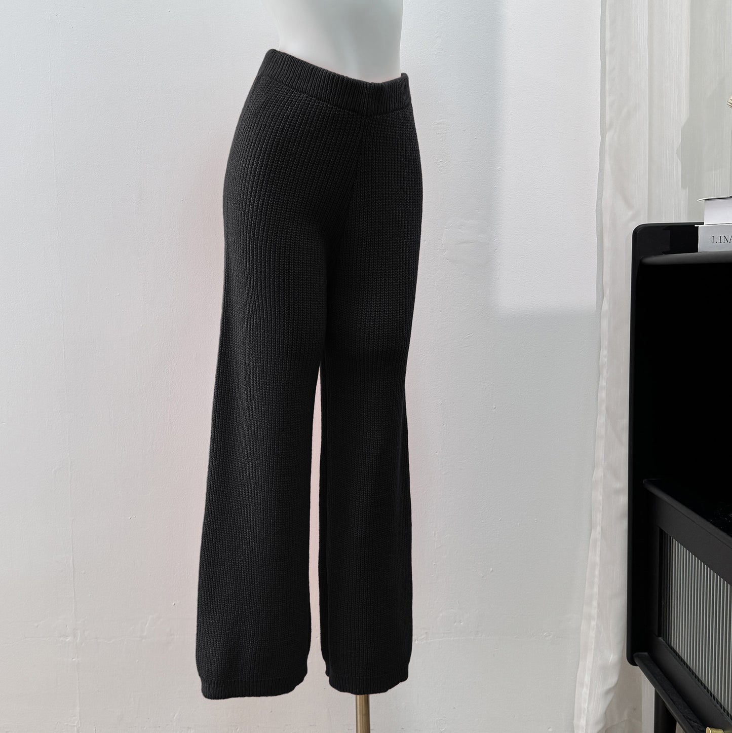 Women's Pants Woven Wool Pants Casual Straight Wide Leg Pants Mid-high Waist Trousers