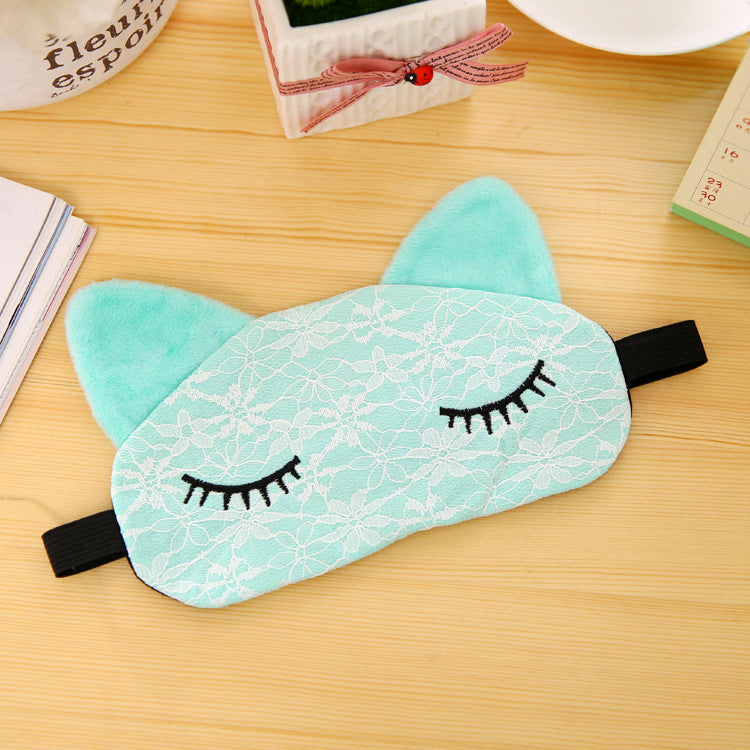 Cartoon Lace Eyeshade Sleeping Mask Cover Microfiber Eye Eyepatch Blindfolds To Shield The Light Cute Cat Eye Mask Cover
