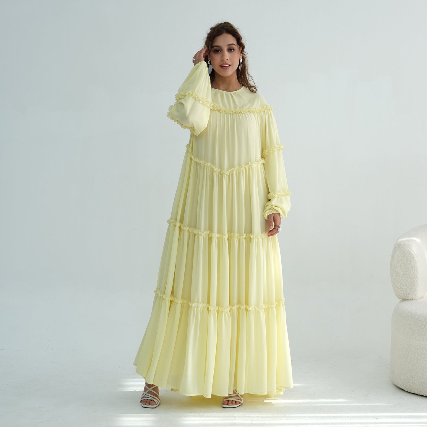 Middle Eastern Lace-trimmed Tiered Cake Skirt Dress