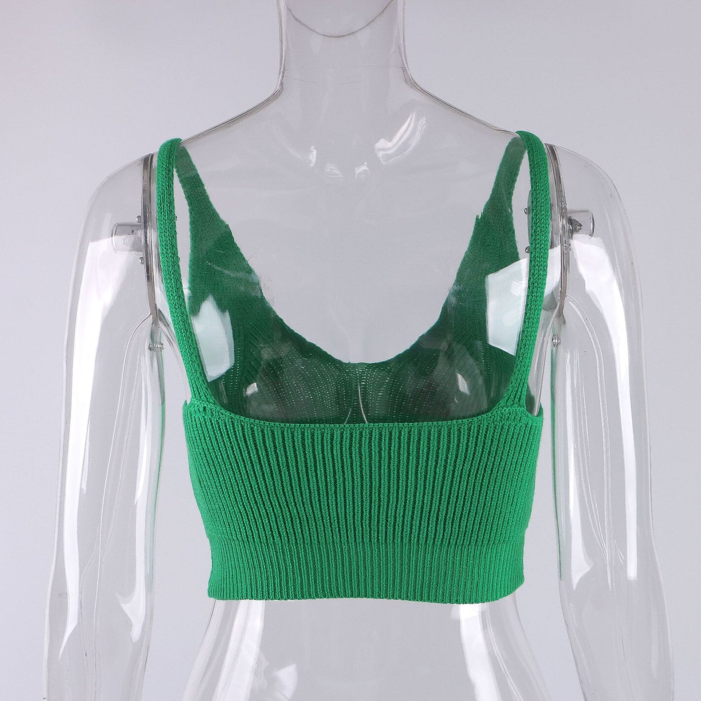 Casual Off Shoulder Low Cut Slim Fit Knit Solid Tank Top