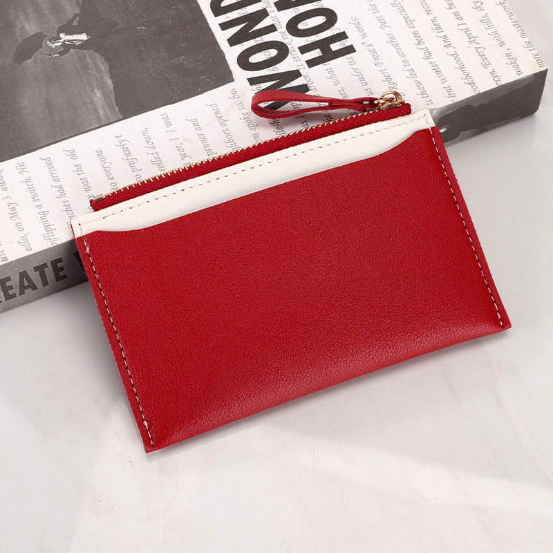 Women's Zipper Coin Purse PU Leather Stitching Contrast Color