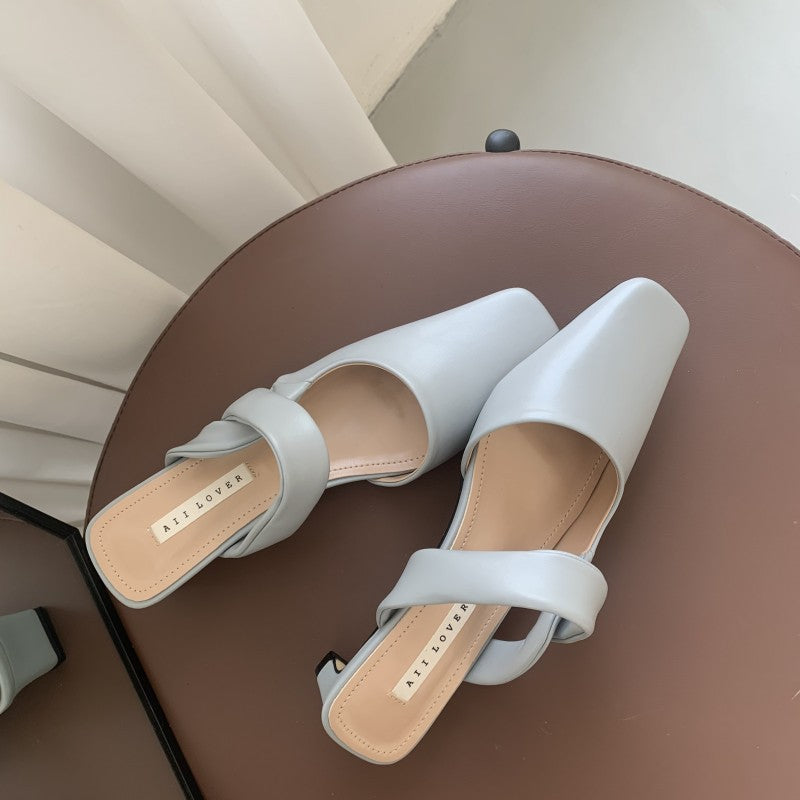 Fashion Closed Toe Half Slippers Chunky Heel