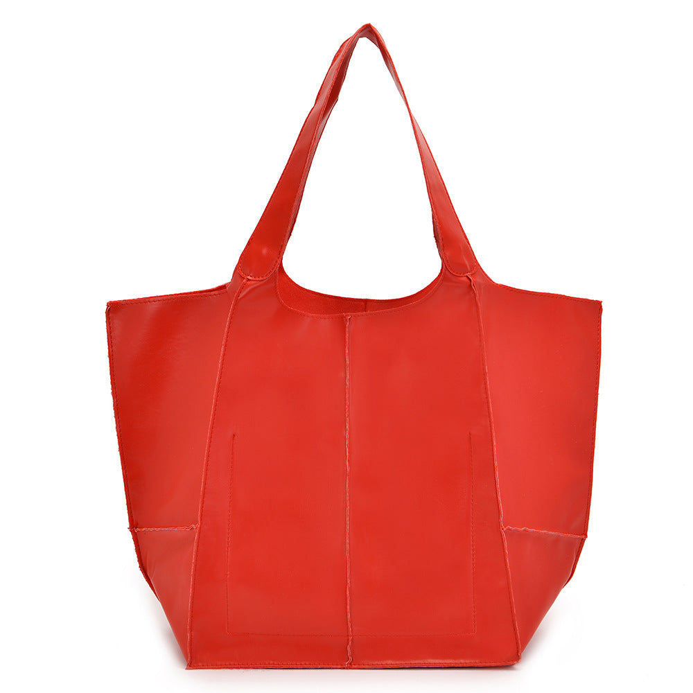 Women's Fashion Vintage Oil Wax Leather Large Capacity Shoulder Handbag