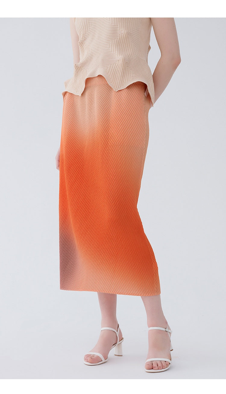 Women's Fashion Gradient High Waist Print Scale Pleated Skirt
