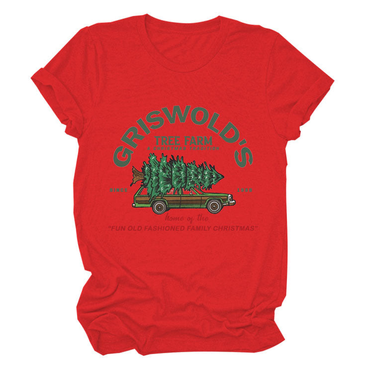 Christmas Tree Letters Fashion Short-sleeved Christmas Round Neck Women's T-shirt