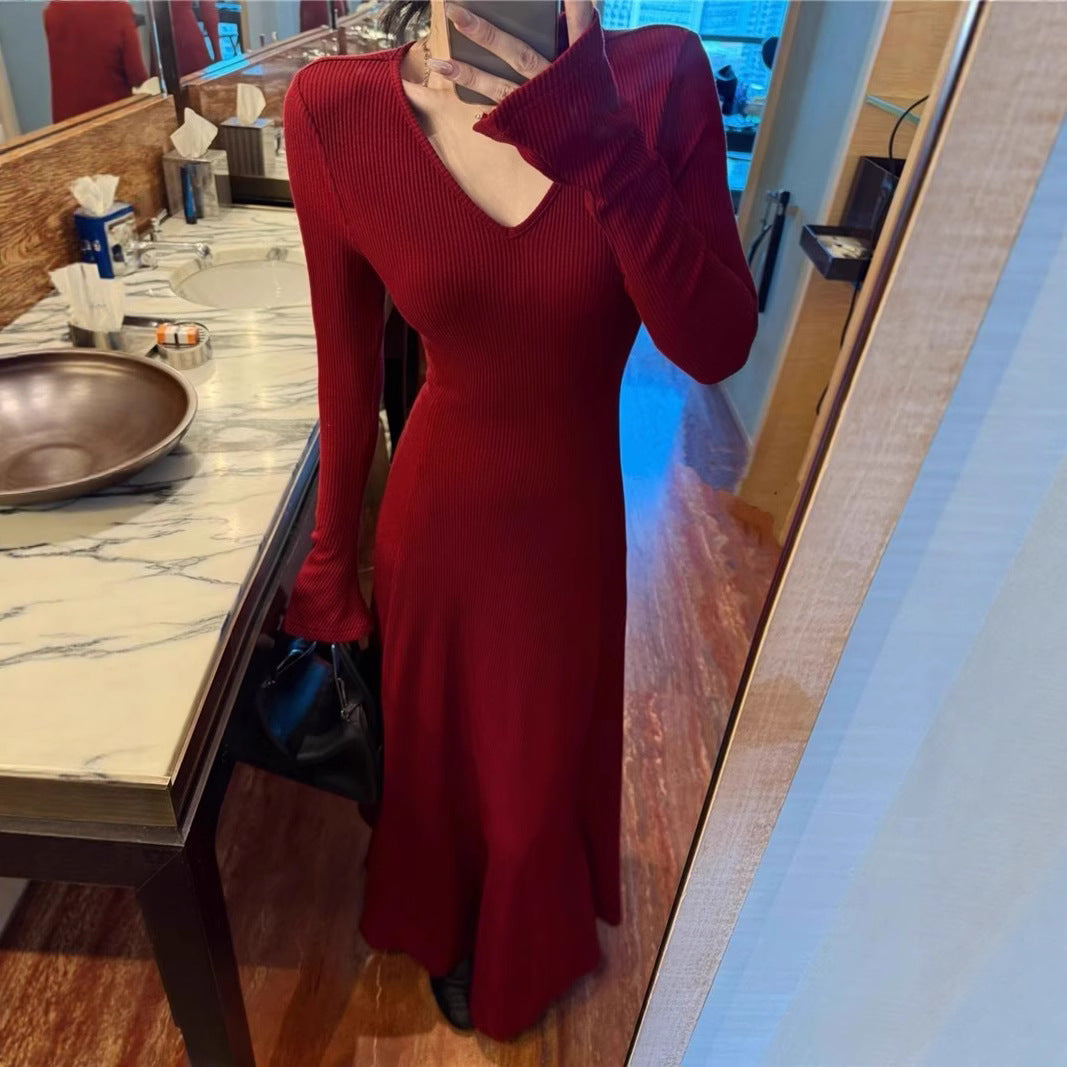 Vneck Longsleeve Knit Dress