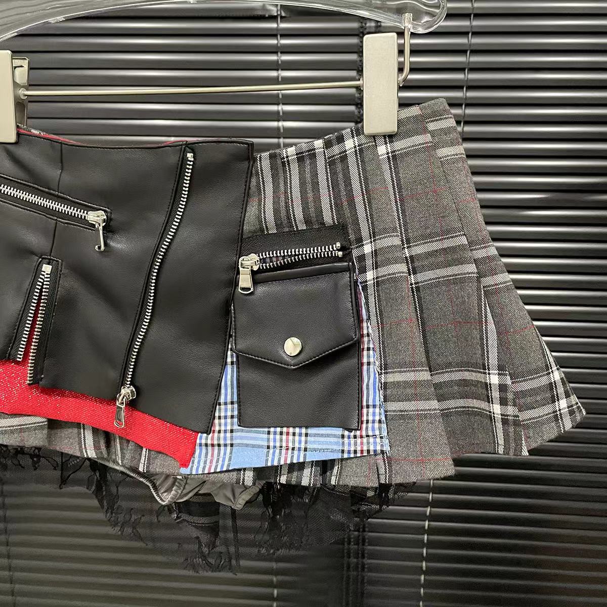Modern Punk Niche Pleated Stitching Design Skirt