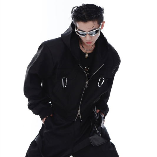 Niche Carabiner Design Shoulder Pad Cropped Jacket